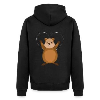 Quokka Herz Australien - Unisex Premium Bio Zip Hoodie - Schwarz - Hinten - Nico (187cm)