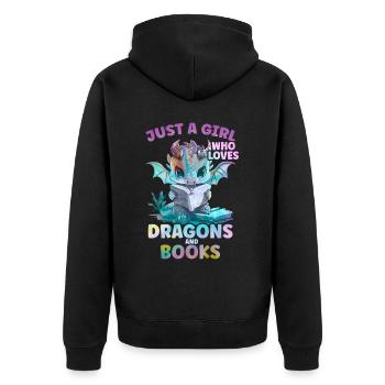 Drachen Und Bücher Dragon Liebhaber Bücherwurm - Unisex Premium Bio Zip Hoodie - Schwarz - Hinten - Nico (187cm)