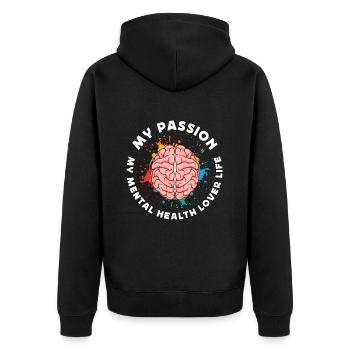 La santé mentale Ma passion Mon soutien en santé mentale - Veste à capuche bio Premium Unisexe - noir - Dos - Nico (187cm)