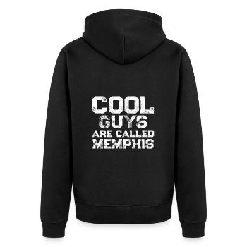 Cool guys are called Memphis - Unisex Premium Bio Zip Hoodie - Schwarz - Hinten - Nico (187cm)