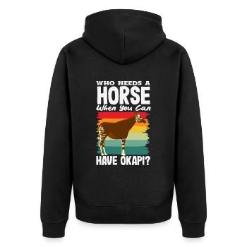 Funny zookeeper okapi lover - Unisex Premium Organic Zip Hoodie - black - Back - Nico (187cm)