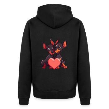 Dobermann Hund Paar Verliebt Tier - Unisex Premium Bio Zip Hoodie - Schwarz - Hinten - Nico (187cm)