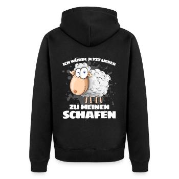ICH WÜRDE JETZT LIEBER ZU MEINEN SCHAFEN Lustiges - Unisex Premium Bio Zip Hoodie - Schwarz - Hinten - Nico (187cm)