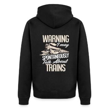 Warnung Spricht Jeden Moment Über Züge - Unisex Premium Bio Zip Hoodie - Schwarz - Hinten - Nico (187cm)