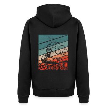 Retro Train Driver Train Trains Hobby Gift - Unisex Premium Organic Zip Hoodie - black - Back - Nico (187cm)