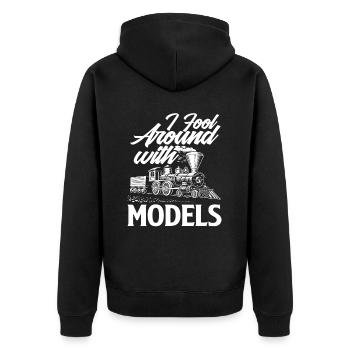 Model Railway Model Making Train Trains - Unisex Premium Organic Zip Hoodie - black - Back - Nico (187cm)