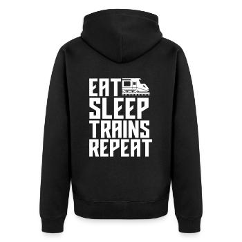 Essen Schlafen Züge Lustiges Zug Geschenk - Unisex Premium Bio Zip Hoodie - Schwarz - Hinten - Nico (187cm)