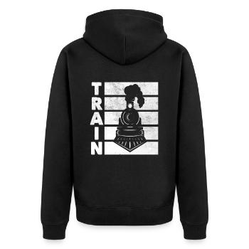 Train - Unisex Premium Organic Zip Hoodie - black - Back - Nico (187cm)