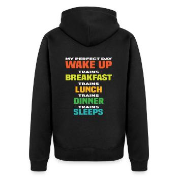 Perfekter Tag Züge Zug Eisenbahn - Unisex Premium Bio Zip Hoodie - Schwarz - Hinten - Nico (187cm)