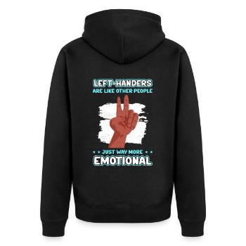 Linkshändig Linkshändige Linkshänder Geschenk - Unisex Premium Bio Zip Hoodie - Schwarz - Hinten - Nico (187cm)
