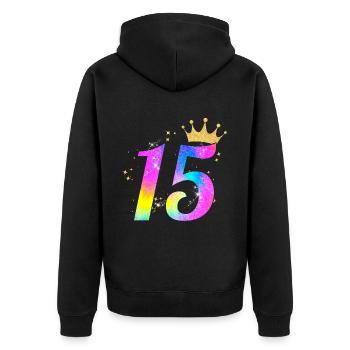 15. Geburtstag Geschenkidee Für 15 Jahre Alt - Unisex Premium Bio Zip Hoodie - Schwarz - Hinten - Nico (187cm)