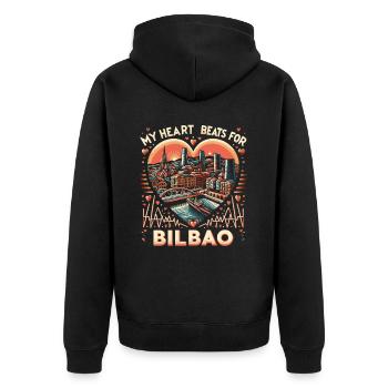 Bilbao Spanien Reiseurlaub Ich liebe die Skyline von Bilbao - Unisex Premium Bio Zip Hoodie - Schwarz - Hinten - Nico (187cm)