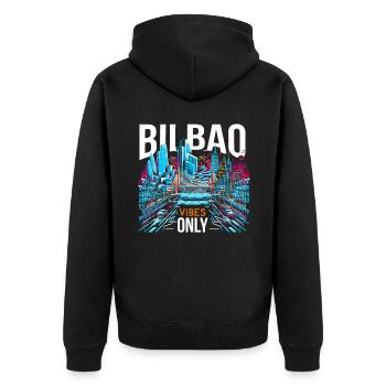 Bilbao Spanien Reiseurlaub Ich liebe die Skyline von Bilbao - Unisex Premium Bio Zip Hoodie - Schwarz - Hinten - Nico (187cm)