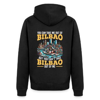 Bilbao Spanien Reiseurlaub Ich liebe die Skyline von Bilbao - Unisex Premium Bio Zip Hoodie - Schwarz - Hinten - Nico (187cm)