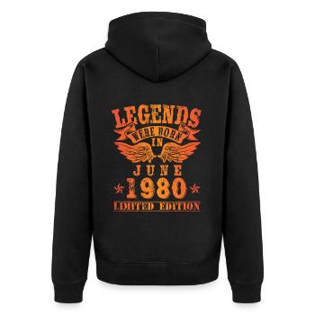 Legends were born in Juni 1980 Geburtstag - Unisex Premium Bio Zip Hoodie - Schwarz - Hinten - Nico (187cm)