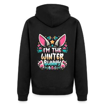 I'm The Winter Bunny - Unisex Premium Bio Zip Hoodie - Schwarz - Hinten - Nico (187cm)