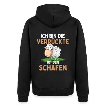 I'M THE CRAZY ONE WITH THE SHEEP - Sheep - Unisex Premium Organic Zip Hoodie - black - Back - Nico (187cm)