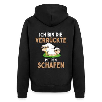 I'M THE CRAZY ONE WITH THE SHEEP - Sheep - Unisex Premium Organic Zip Hoodie - black - Back - Nico (187cm)
