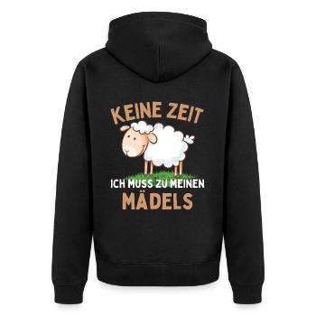 Ich muss zu meinen Mädels! Lustiger Schaf Schäfer - Unisex Premium Bio Zip Hoodie - Schwarz - Hinten - Nico (187cm)