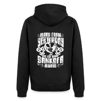 Sankofa Symbol Adinkra Ghana - Unisex Premium Bio Zip Hoodie - Schwarz - Hinten - Nico (187cm)