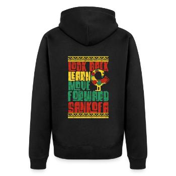 Sankofa Symbol Adinkra Ghana - Unisex Premium Bio Zip Hoodie - Schwarz - Hinten - Nico (187cm)