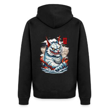 Japan Aesthetic Cats Yokai Ukiyo-E Streetwear - Unisex Premium Organic Zip Hoodie - black - Back - Nico (187cm)