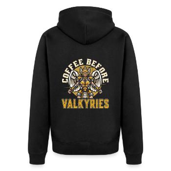 Valkyries Coffee Before Norse Goddess Coffee Lover - Unisex Premium Bio Zip Hoodie - Schwarz - Hinten - Nico (187cm)