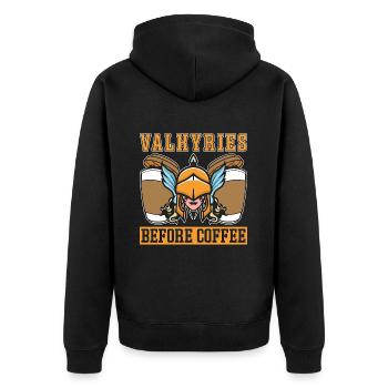 Valkyries Before Coffee Norse Viking Coffee Lover - Unisex Premium Bio Zip Hoodie - Schwarz - Hinten - Nico (187cm)