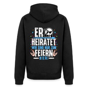 JGA Outfit Junggesellenabschied Männer T-Shirt JGA - Unisex Premium Bio Zip Hoodie - Schwarz - Hinten - Nico (187cm)