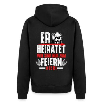 Junggesellenabschied T-Shirt Männer JGA Poltern - Unisex Premium Bio Zip Hoodie - Schwarz - Hinten - Nico (187cm)