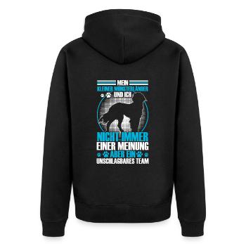 Mein Kleiner Münsterländer ist unschlagbar - Unisex Premium Bio Zip Hoodie - Schwarz - Hinten - Nico (187cm)