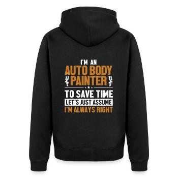 Karosserielackierer: Nehmen wir an, ich habe Recht, Fahrzeug - Unisex Premium Bio Zip Hoodie - Schwarz - Hinten - Nico (187cm)