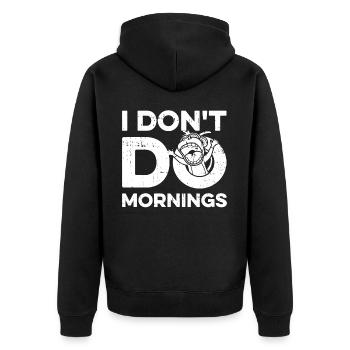 Monkey Funny I Don't Do Mornings - Unisex Premium Organic Zip Hoodie - black - Back - Nico (187cm)