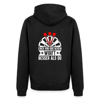 Lustige Darts und Dart Geschenke für Dartspieler - Unisex Premium Bio Zip Hoodie - Schwarz - Hinten - Nico (187cm)