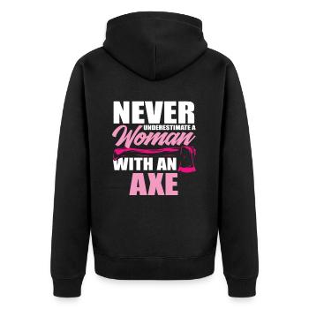 Axtwerferin Axtwurf Sport Frau Geschenk - Unisex Premium Bio Zip Hoodie - Schwarz - Hinten - Nico (187cm)