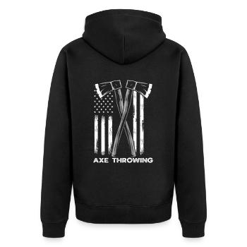 Axtwurf Axt Werfen USA Flagge - Unisex Premium Bio Zip Hoodie - Schwarz - Hinten - Nico (187cm)