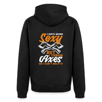 Axtwurf Axt Werfen Mann Frau Geschenk - Unisex Premium Bio Zip Hoodie - Schwarz - Hinten - Nico (187cm)