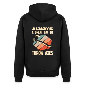 Retro Axe Throw Axe Throwing - Unisex Premium Organic Zip Hoodie - black - Back - Nico (187cm)