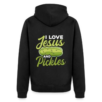 Pickles & Jesus Pickle Gemüseanbau - Unisex Premium Bio Zip Hoodie - Schwarz - Hinten - Nico (187cm)