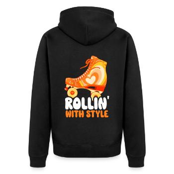Roller Skates Funny 80s Roller Disco Skating - Unisex Premium Organic Zip Hoodie - black - Back - Nico (187cm)