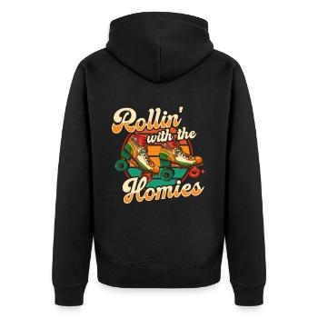 Roller Skates Funny 80s Roller Disco Skating - Unisex Premium Organic Zip Hoodie - black - Back - Nico (187cm)