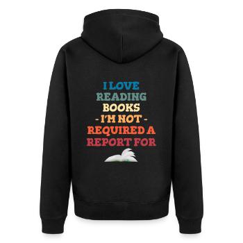 I love to read books, literature for - Unisex Premium Organic Zip Hoodie - black - Back - Nico (187cm)