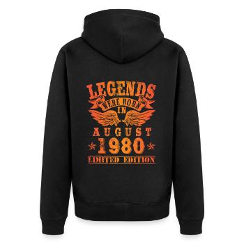 Legends were born in August 1980 Geburtstag - Unisex Premium Bio Zip Hoodie - Schwarz - Hinten - Nico (187cm)