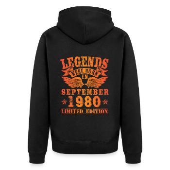 Legends were born in September 1980 Geburtstag - Unisex Premium Bio Zip Hoodie - Schwarz - Hinten - Nico (187cm)