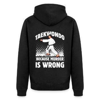 Taekwondo, weil Mord falsch ist - Unisex Premium Bio Zip Hoodie - Schwarz - Hinten - Nico (187cm)
