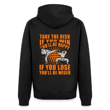 Take the risk if you win you'll be happy if you - Unisex Premium Organic Zip Hoodie - black - Back - Nico (187cm)