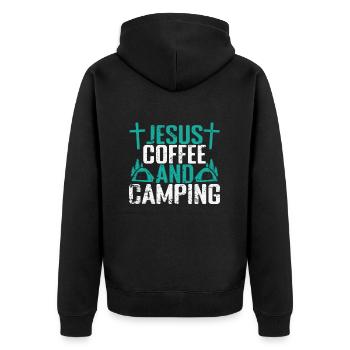Jesus Coffee and Camping Vacation Freedom - Unisex Premium Organic Zip Hoodie - black - Back - Nico (187cm)