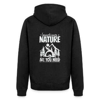 Sometimes Nature is all you need Camping Urlaub - Unisex Premium Bio Zip Hoodie - Schwarz - Hinten - Nico (187cm)