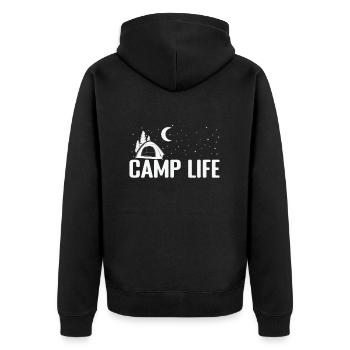 Camp Life Urlaub Berge und Wandern - Unisex Premium Bio Zip Hoodie - Schwarz - Hinten - Nico (187cm)
