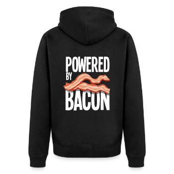 Powered By Bacon Speck - Unisex Premium Bio Zip Hoodie - Schwarz - Hinten - Nico (187cm)